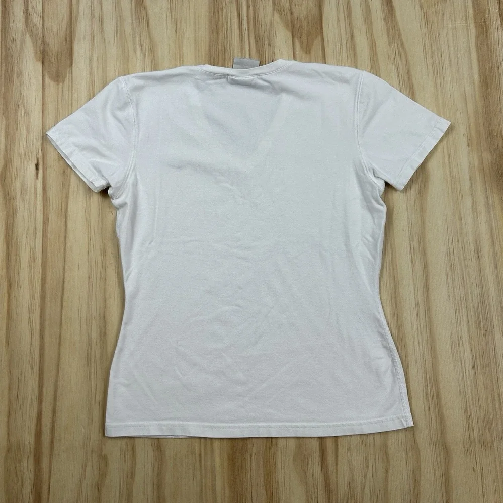 Y2K Vintage Nike Women's Medium White V Neck Fitted T Shirt Short Sleeve